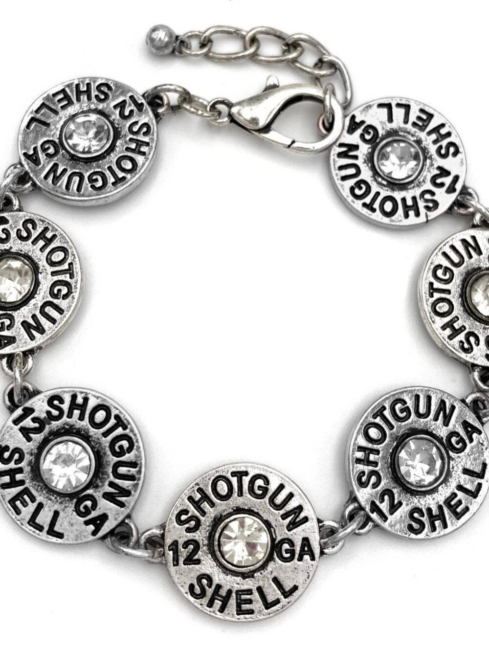 NWT Bullet Shell Rhinestone Chain Link Bracelet Silver